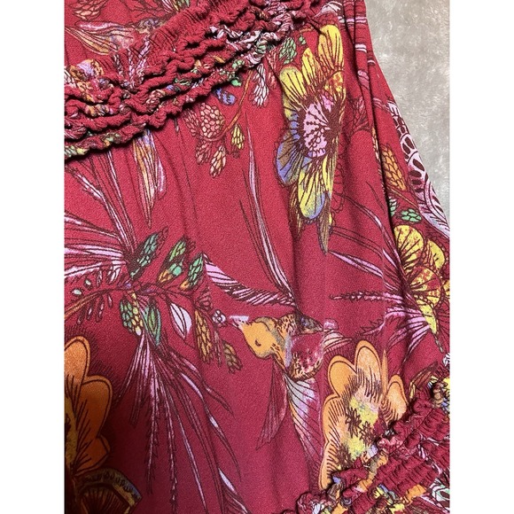 FREE PEOPLE S Printed Tunic Top Dress Boho Floral Hummingbird Tiered Lightweight - Picture 8 of 8